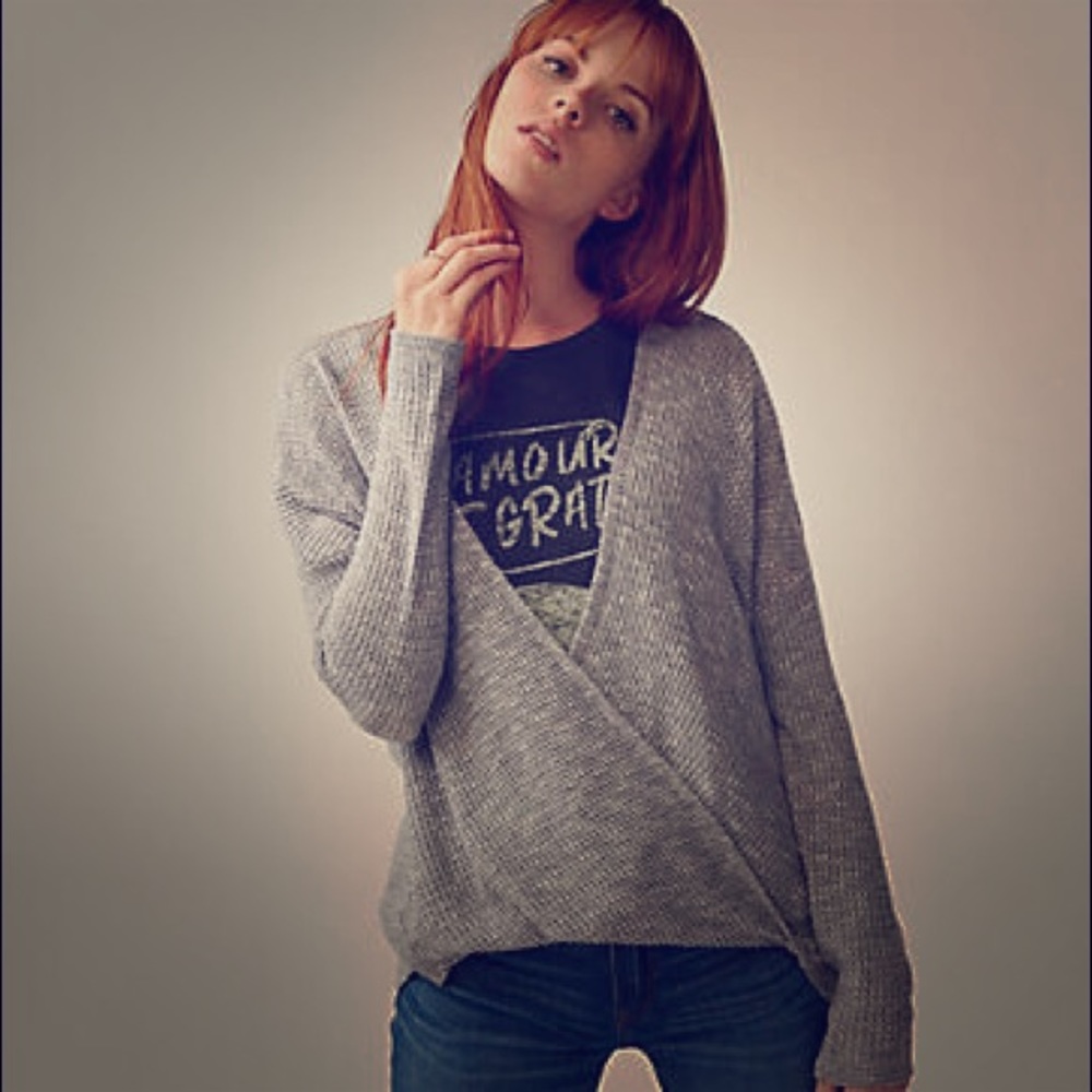 Express Marled Deep V Tunic Sweater